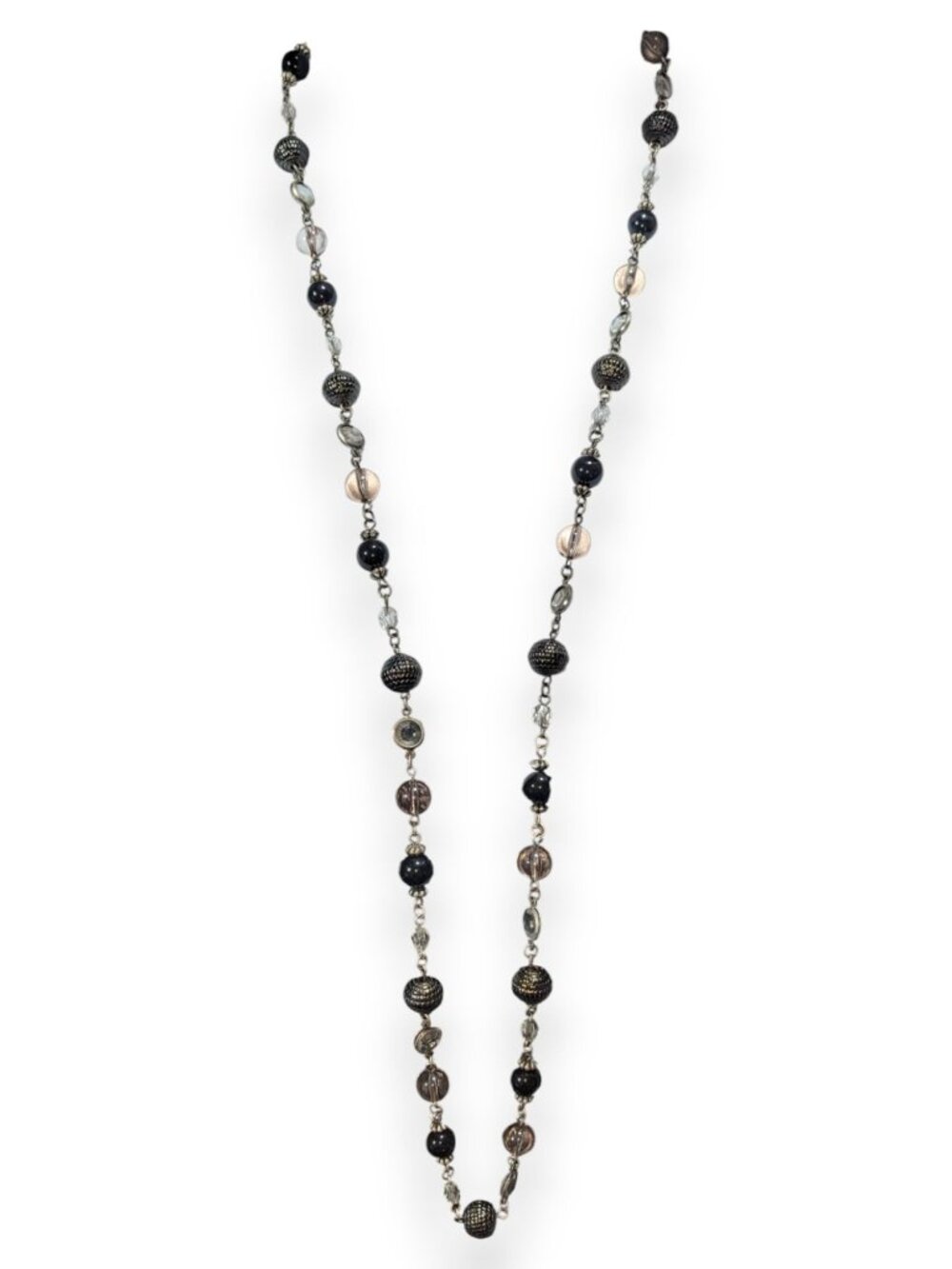 NY Collection Gothic Glam Black Clear Beaded Long Station Necklace 37 Inch
